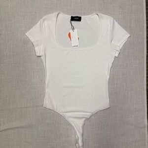 Cider Women’s XL White Thong Bodysuit NWT Ribbed Snap Crotch Summer Sexy Square
